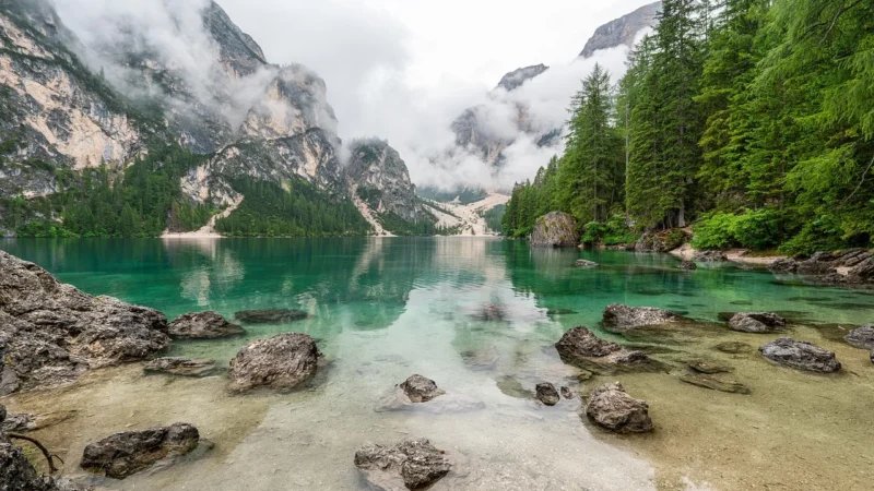 WALLARENA FOTOTAPETA GÓRY JEZIORO KRAJOBRAZ NATURA 416X254